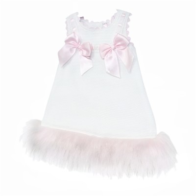 Baby Girl White Waffle Dress with Fur Bottom "8612WP"