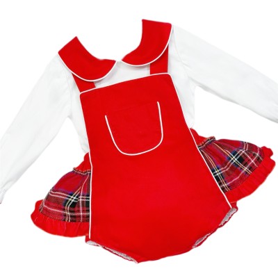 *Clearance* Baby Girl Red Tartan Frilly Romper with Shirt "2433"