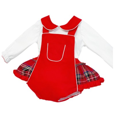 *Clearance* Baby Girl Red Tartan Frilly Romper with Shirt "2433"