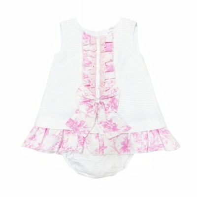 Baby Girl Waffle Dress Pink Floral Details with Pants "2503"