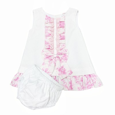 Baby Girl Waffle Dress Pink Floral Details with Pants "2503"
