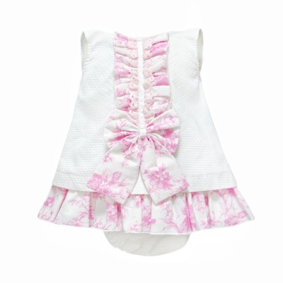 Baby Girl Waffle Dress Pink Floral Details with Pants "2503"