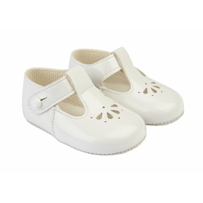 White Patent T-Bar Pram...