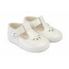 White Patent T-Bar Pram Shoes with Holes