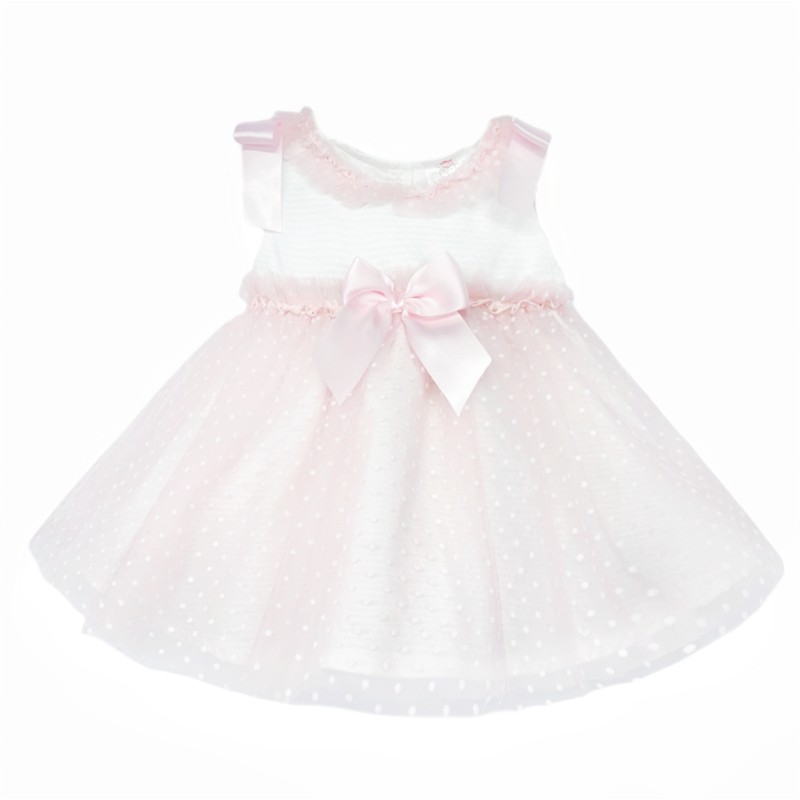 Baby Girl Pink Tulle Mesh Dress with Satin Bow "2508 Pink"