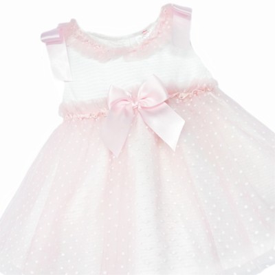 Baby Girl Pink Tulle Mesh Dress with Satin Bow "2508 Pink"