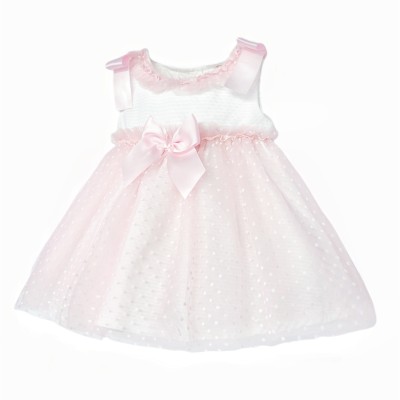 Baby Girl Pink Tulle Mesh Dress with Satin Bow "2508 Pink"
