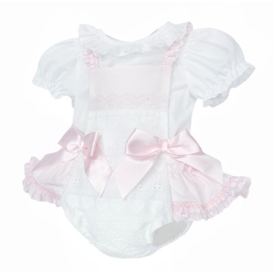 Baby Girl White Embroidery Smock Romper with Shirt "MYD25103"