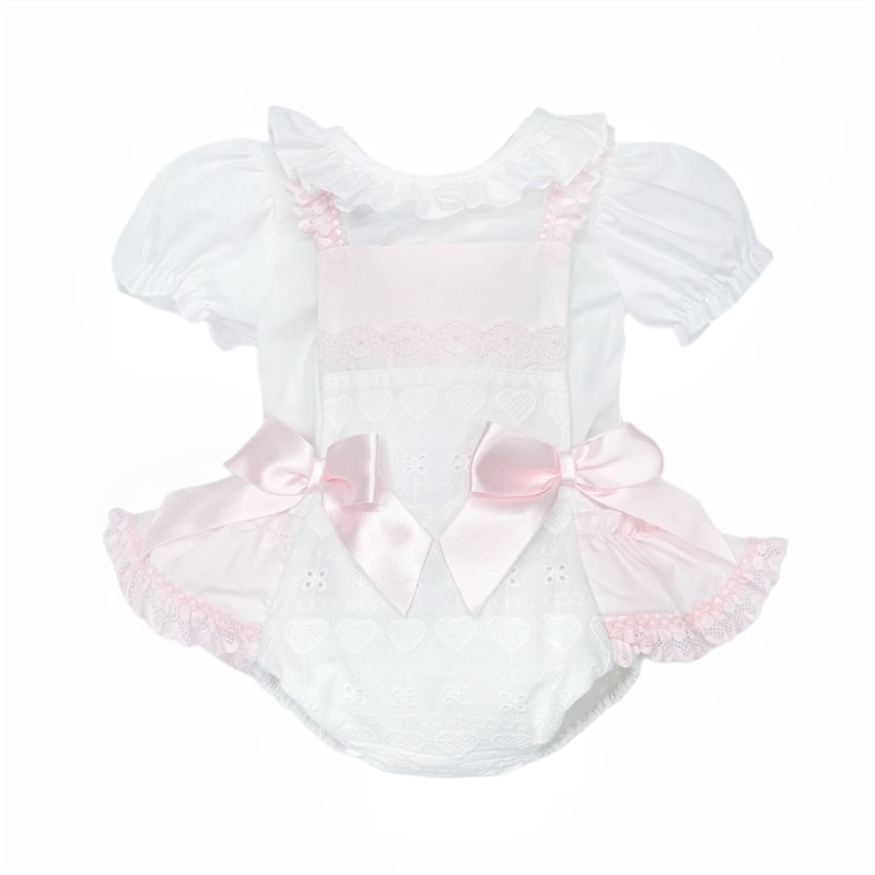 Baby Girl White Embroidery Smock Romper with Shirt "MYD25103"