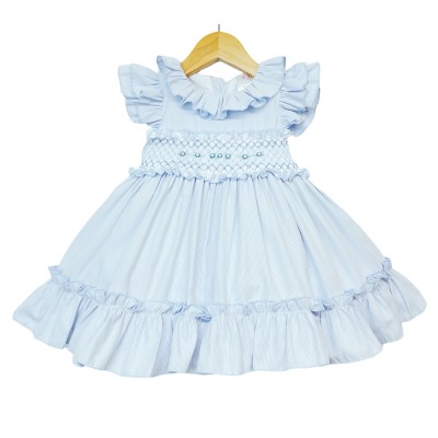 Baby Girl Blue Smocked Dress Puff Ball Dress "2512 Blue"