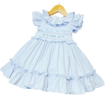 Baby Girl Blue Smocked Dress Puff Ball Dress "2512 Blue"