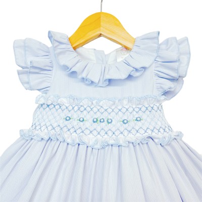Baby Girl Blue Smocked Dress Puff Ball Dress "2512 Blue"