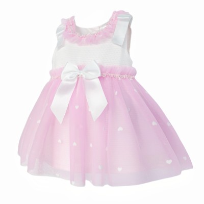 Baby Girl Fuchsia Pink Tulle Mesh Dress with Satin Bow "2508 FP"