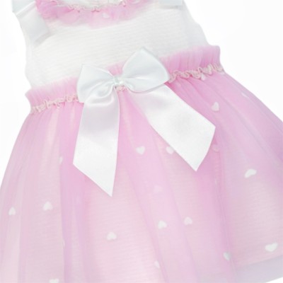 Baby Girl Fuchsia Pink Tulle Mesh Dress with Satin Bow "2508 FP"