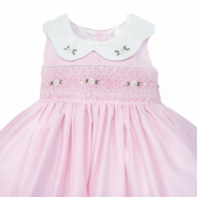 Baby Girl Pink Cotton Hand Smocked Petal Collar Dress "2514"