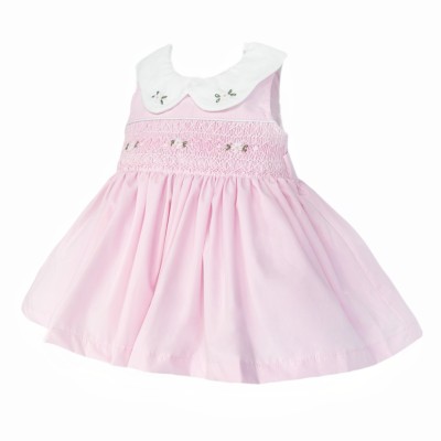 Baby Girl Pink Cotton Hand Smocked Petal Collar Dress "2514"