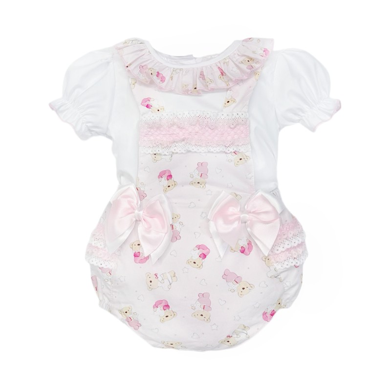 Baby Girl Pink Teddy Frilly Romper with Top "2516"