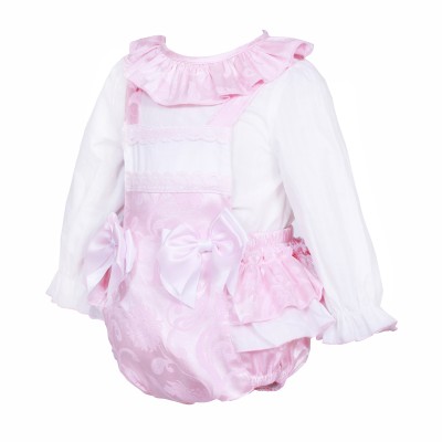*Clearance* Baby Girl Pink Jacquard Frilly Back Romper with Shirt "2416"