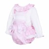 *Clearance* Baby Girl Pink Jacquard Frilly Back Romper with Shirt "2416"