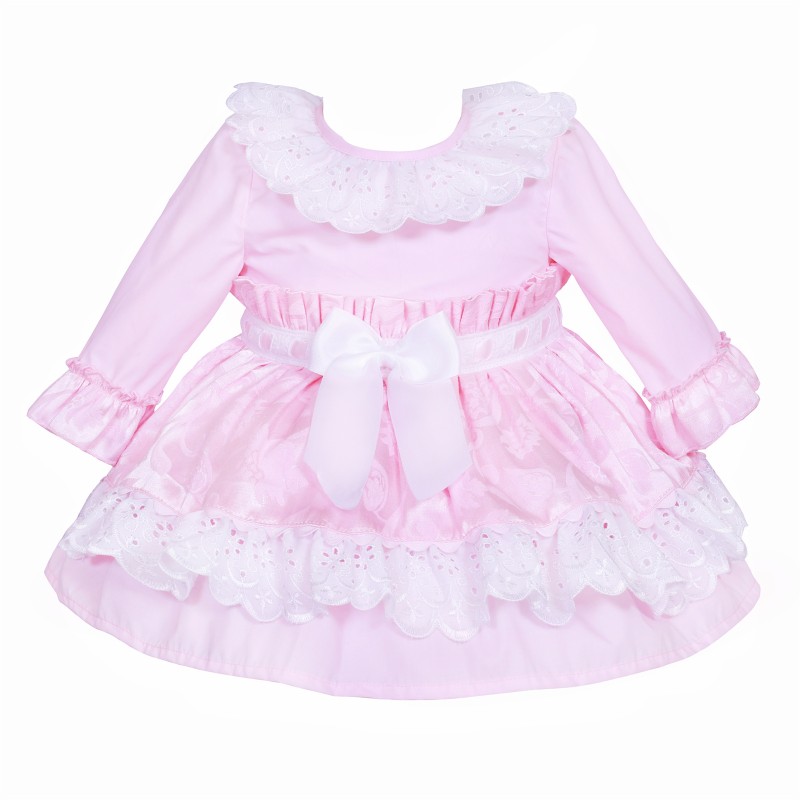 *Clearance* Baby Girl Pink Jacquard Lacey Puff Ball Dress "2424"