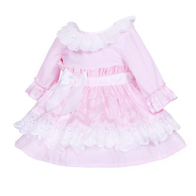 *Clearance* Baby Girl Pink Jacquard Lacey Puff Ball Dress "2424"