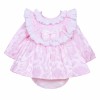 *Clearance* Baby Girl Pink Jacquard Frilly Collar Dress with Pants "2415"