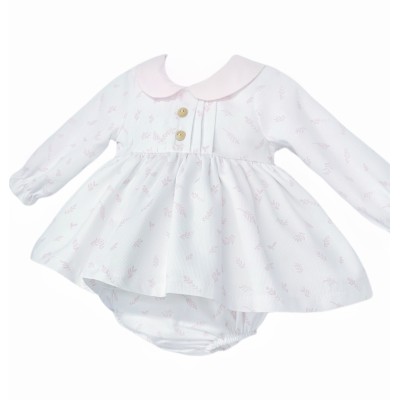 Baby Girl White Floral Puff Dress with Pants "MYD25207"