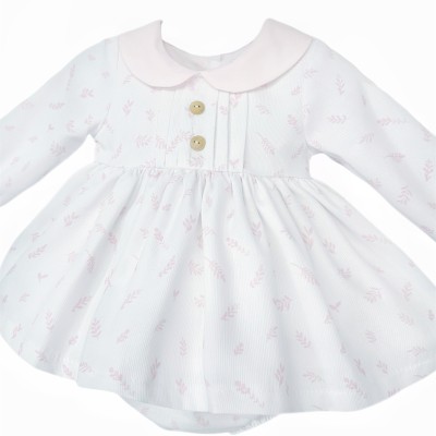 Baby Girl White Floral Puff Dress with Pants "MYD25207"