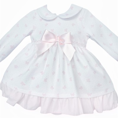 Baby Girl Pink Bow Print Puff Ball Dress with Pants "MYD25213"