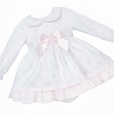 Baby Girl Pink Bow Print Puff Ball Dress with Pants "MYD25213"