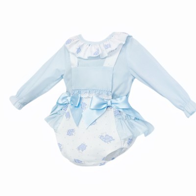 Baby Girl White Blue Sheepy Frilly Bottom Romper with Shirt "MYD25235"