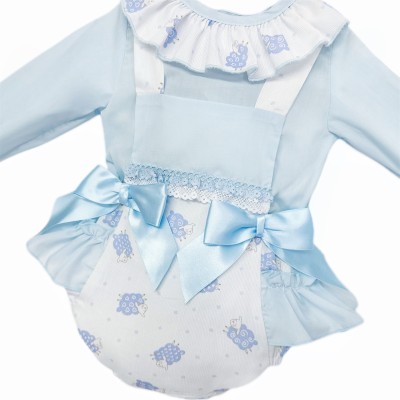 Baby Girl White Blue Sheepy Frilly Bottom Romper with Shirt "MYD25235"