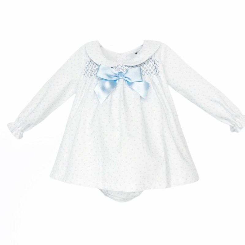 Baby Girl White Blue Love Heart Smock Dress with Pants "MYD25216B"