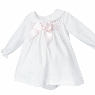 Baby Girl Pink Love Heart Smock Dress with Pants "MYD25216P"