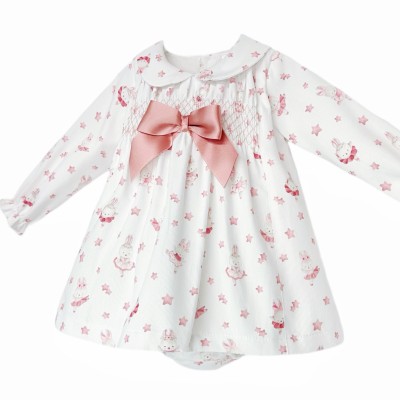 Baby Girl Pink Bunny Smock Dress with Pants "MYD25217"