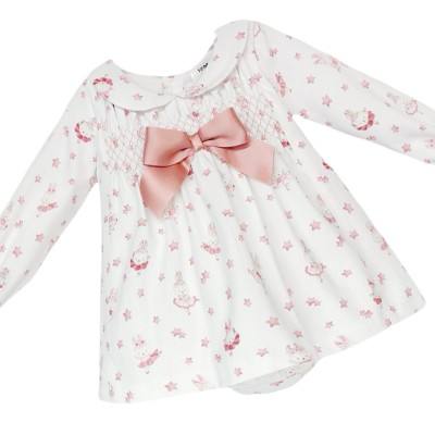 Baby Girl Pink Bunny Smock Dress with Pants "MYD25217"