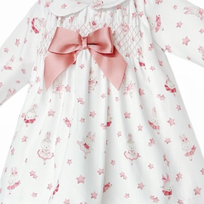 Baby Girl Pink Bunny Smock Dress with Pants "MYD25217"