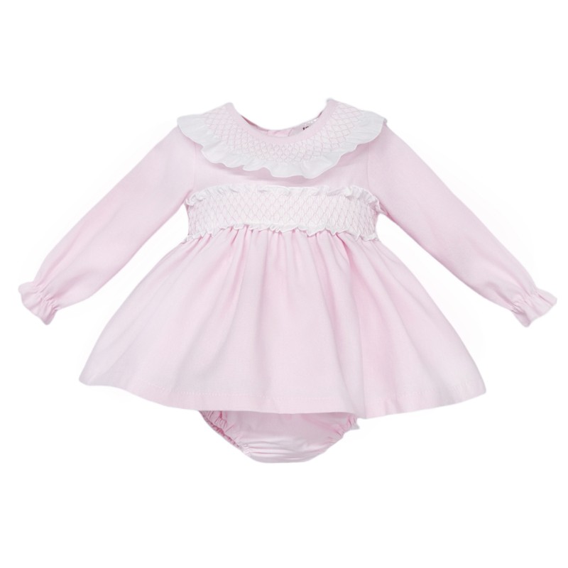 Baby Girl Pink Cotton Puff Ball Smock Dress with Pants "MYD25243"