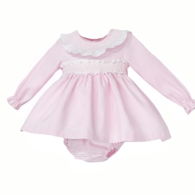 Baby Girl Pink Cotton Puff Ball Smock Dress with Pants "MYD25243"