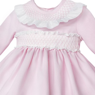 Baby Girl Pink Cotton Puff Ball Smock Dress with Pants "MYD25243"