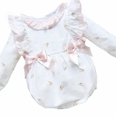 Baby Girl Pink Cotton Teddy Frilly Shoulder Romper "MYD25203"