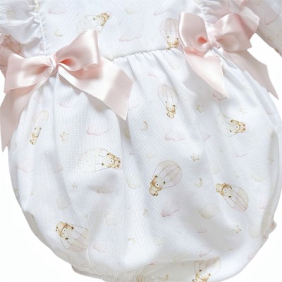Baby Girl Pink Cotton Teddy Frilly Shoulder Romper "MYD25203"