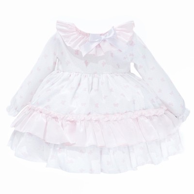 Baby Girl Pink Bow Print Puff Ball Dress with Pants "MYD25214"