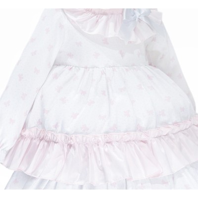 Baby Girl Pink Bow Print Puff Ball Dress with Pants "MYD25214"