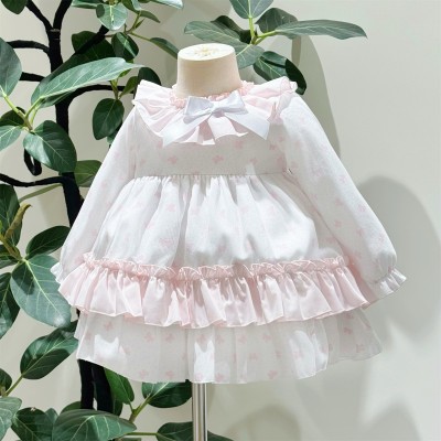 Baby Girl Pink Bow Print Puff Ball Dress with Pants "MYD25214"
