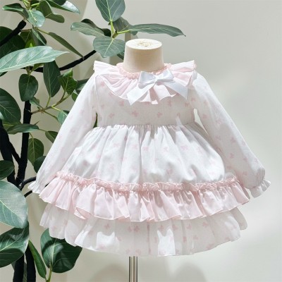 Baby Girl Pink Bow Print Puff Ball Dress with Pants "MYD25214"