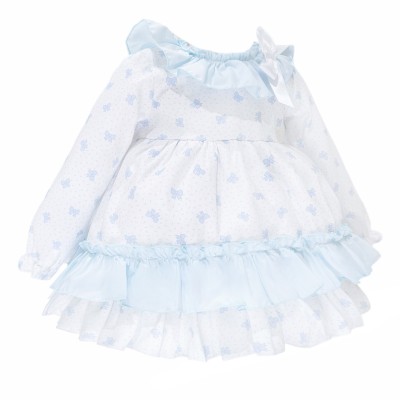 Baby Girl Blue Bow Print Puff Ball Dress with Pants "MYD25215"
