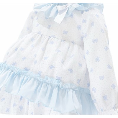 Baby Girl Blue Bow Print Puff Ball Dress with Pants "MYD25215"