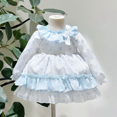 Baby Girl Blue Bow Print Puff Ball Dress with Pants "MYD25215"