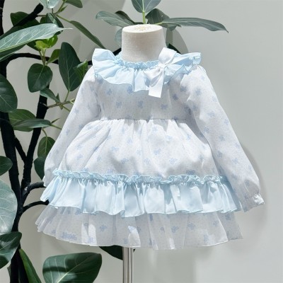 Baby Girl Blue Bow Print Puff Ball Dress with Pants "MYD25215"